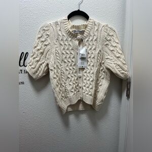 Zara Women's Ivory Cable Knit Cardigan